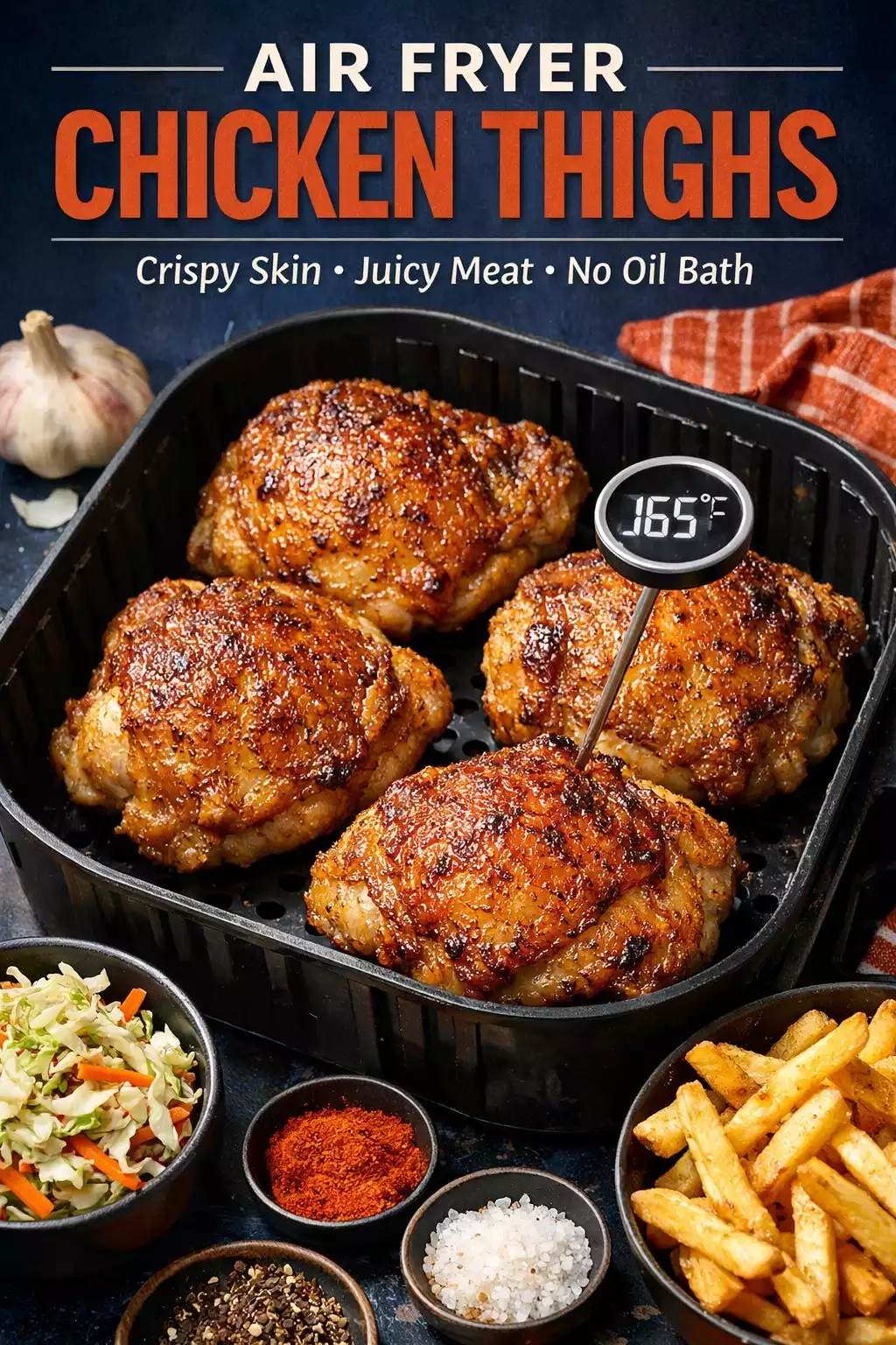 Air Fryer Chicken Thighs — Crispy Skin, Juicy Meat, No Oil Bath