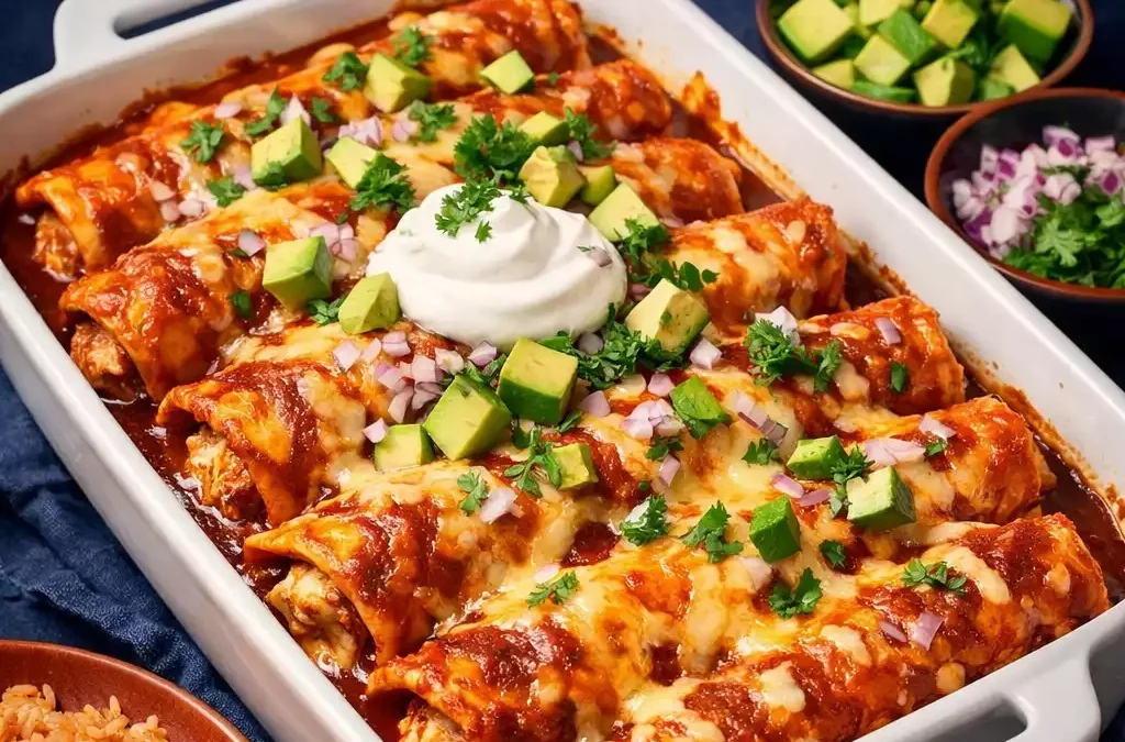 Chicken Enchiladas — Rolled, Sauced, Cheesed, Baked, Requested Twice Monthly