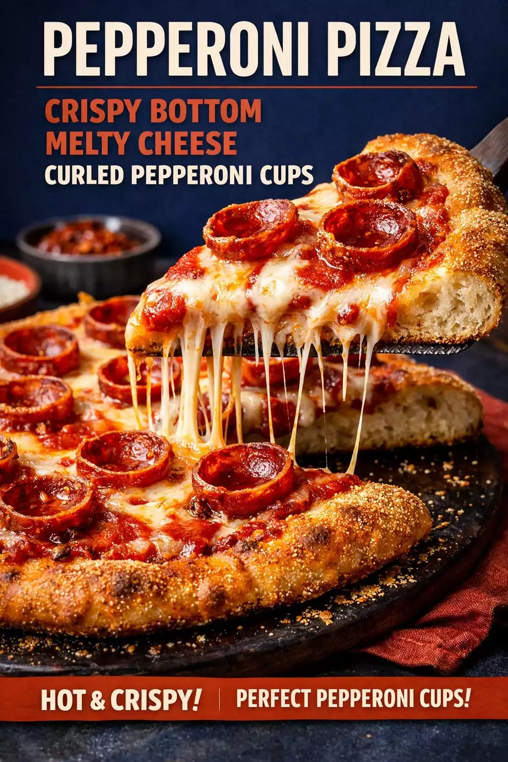 Pepperoni Pizza — Crispy Bottom, Melty Cheese, Curled Pepperoni Cups