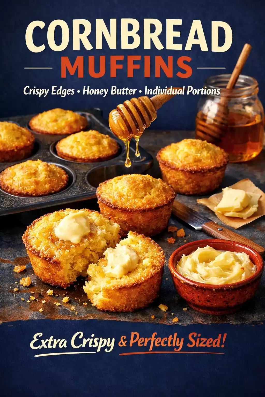 Cornbread Muffins — Crispy Edges, Honey Butter, Individual Portions