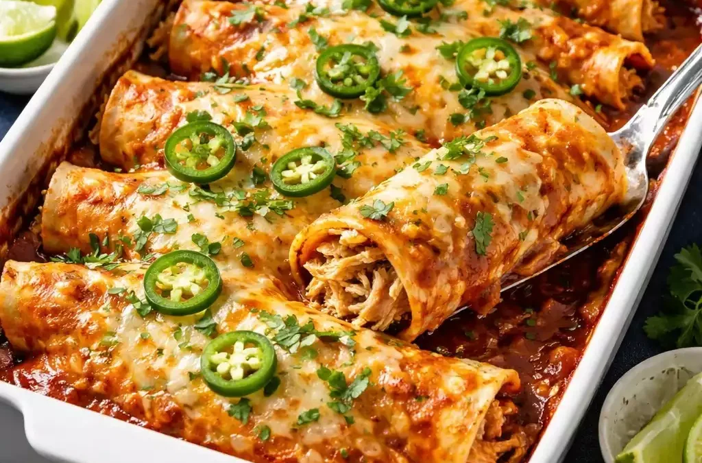 Chicken Enchiladas — Rolled, Sauced, Cheesed, Baked, Requested Twice Monthly