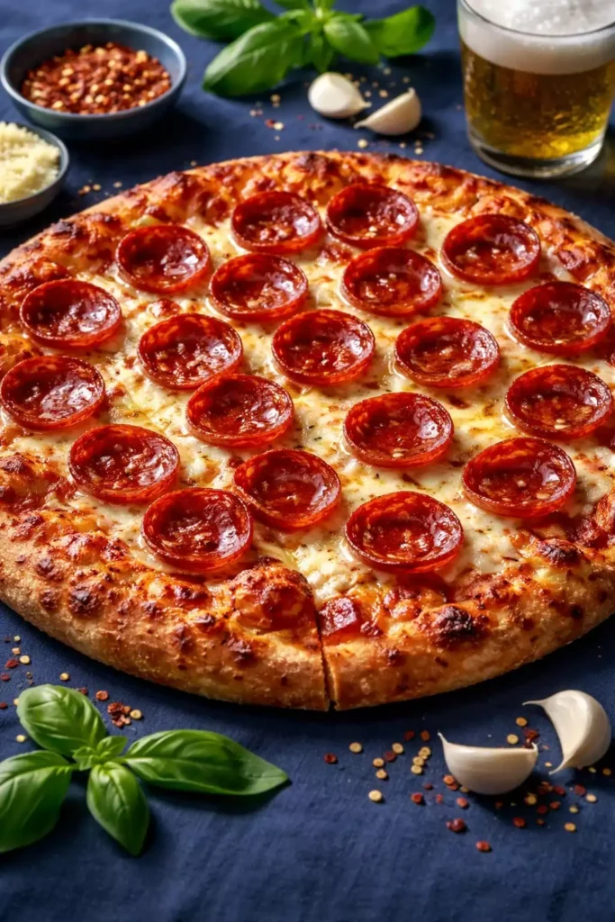 Pepperoni Pizza — Crispy Bottom, Melty Cheese, Curled Pepperoni Cups