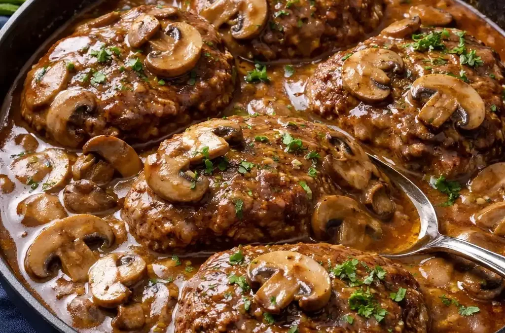 Salisbury Steak — Fancy Hamburger in Mushroom Gravy. Outstanding.